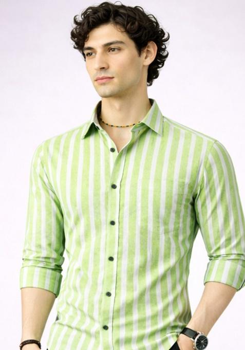 Green Printed Cotton Shirt For Men