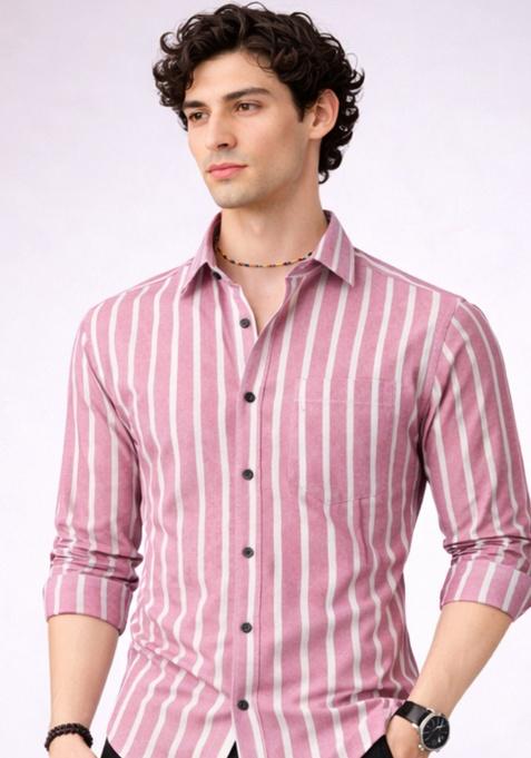 Pink Printed Cotton Shirt For Men