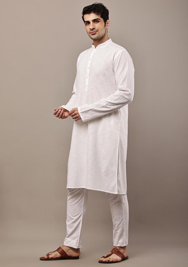 White Solid Viscose Kurta For Men - Indya