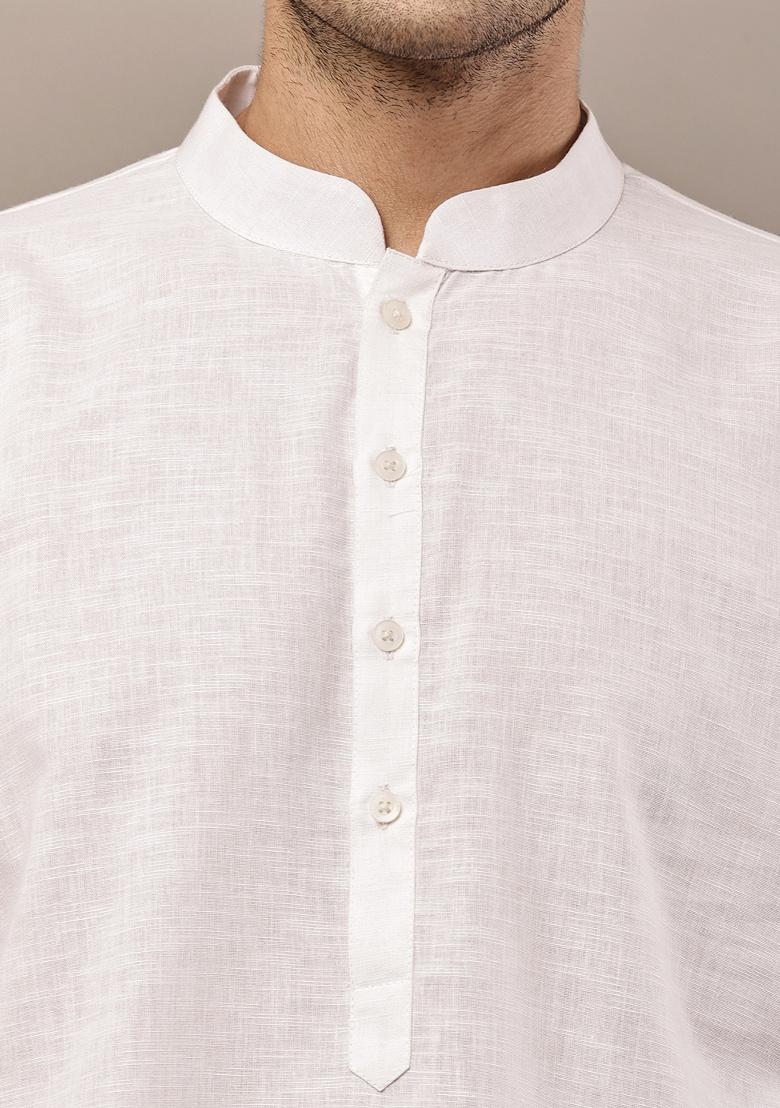 White Solid Viscose Kurta For Men - Indya