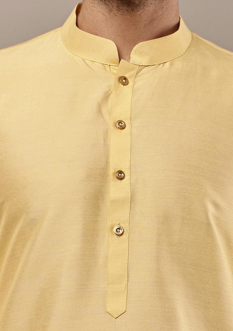 Yellow Embroidered Viscose Kurta For Men - Indya