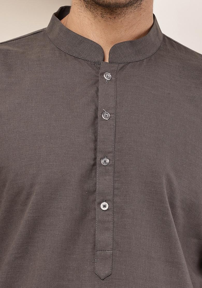 Grey Solid Viscose Kurta For Men - Indya
