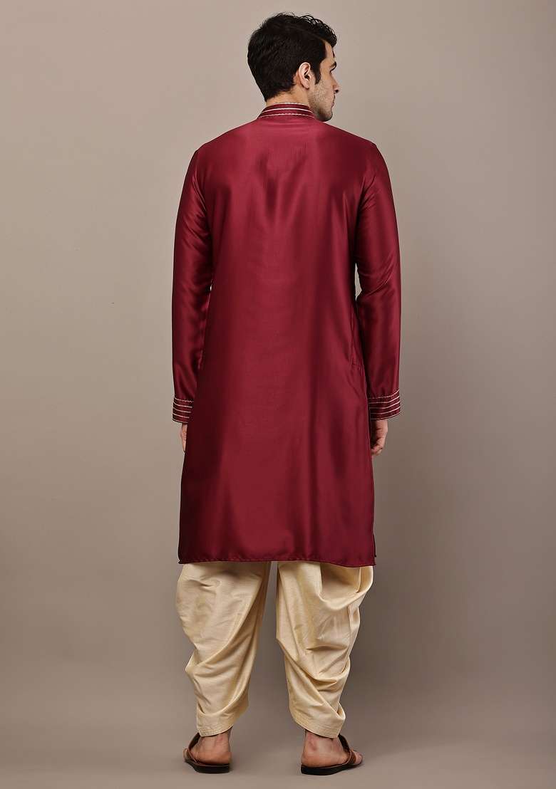 Maroon Embroidered Viscose Kurta For Men - Indya