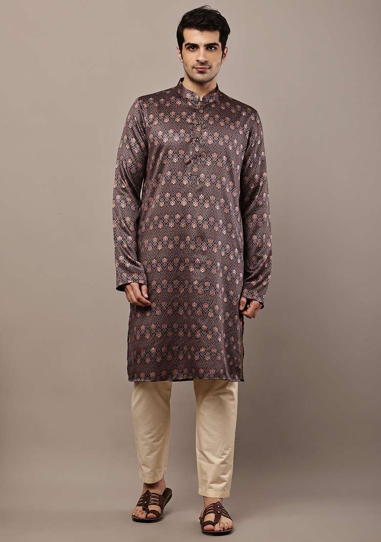 Multicolor Embroidered Viscose Kurta For Men - Indya