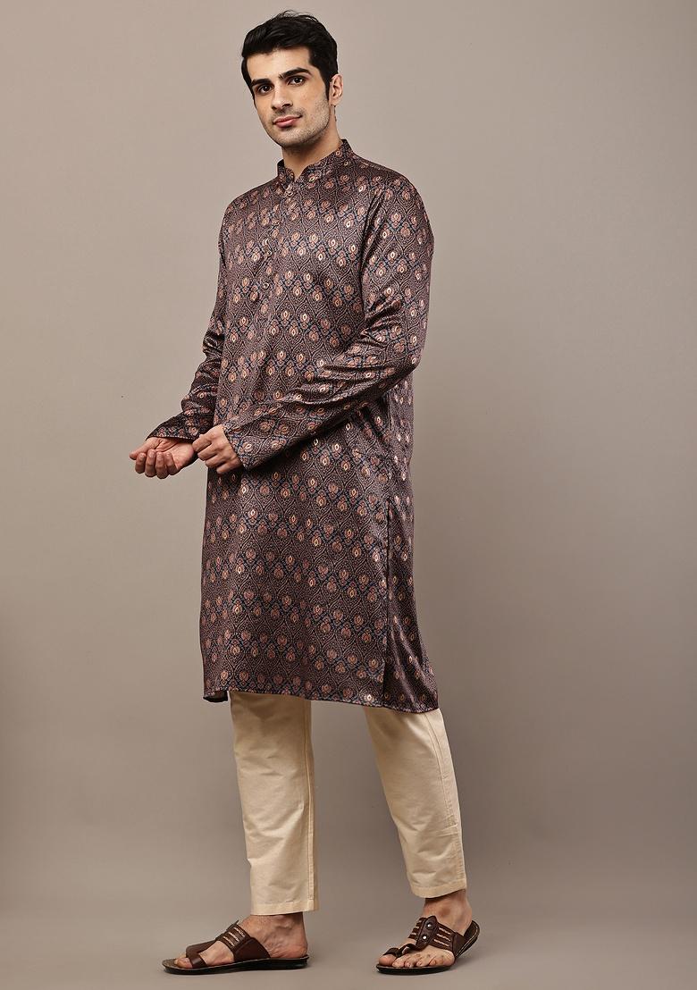 Multicolor Embroidered Viscose Kurta For Men - Indya