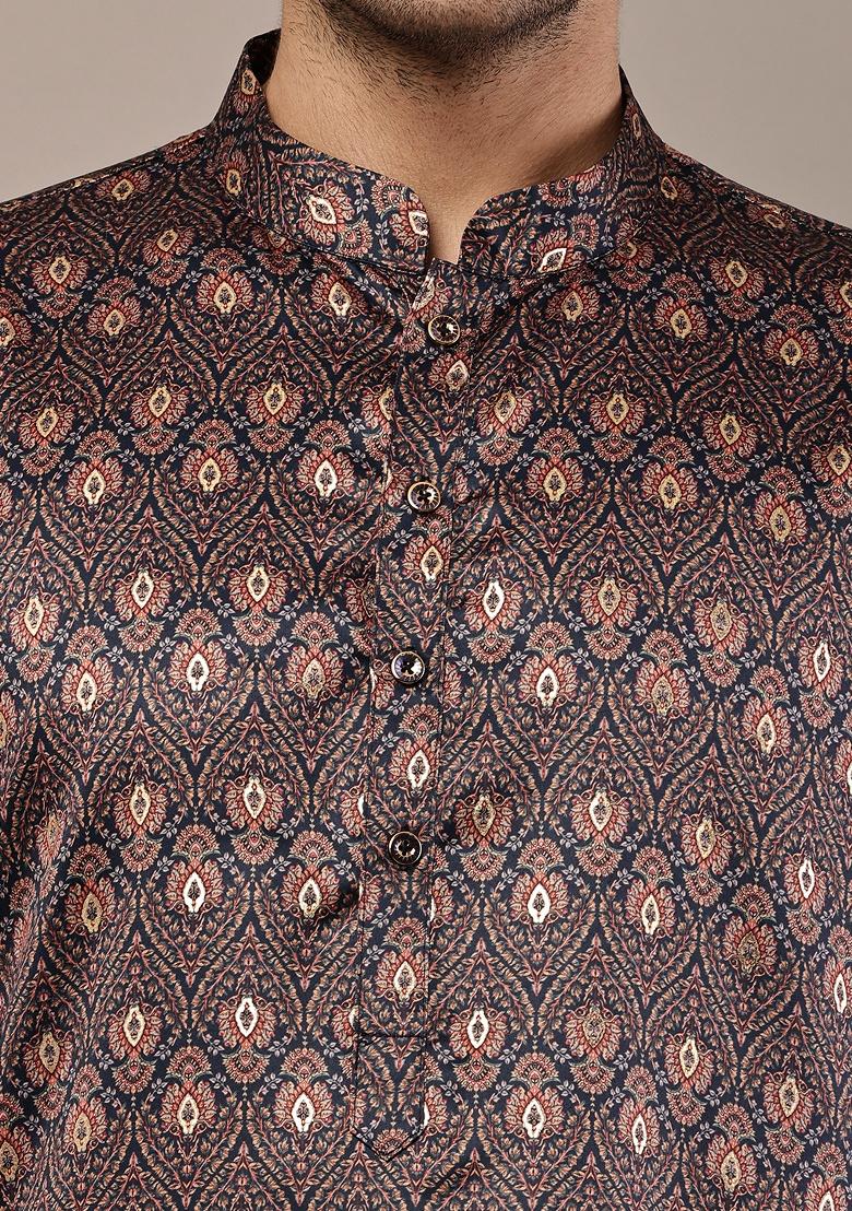 Multicolor Embroidered Viscose Kurta For Men - Indya