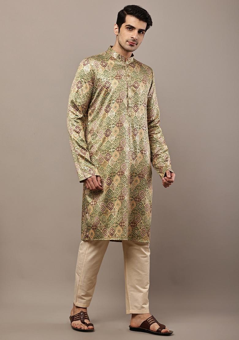 Multicolor Embroidered Viscose Kurta For Men - Indya