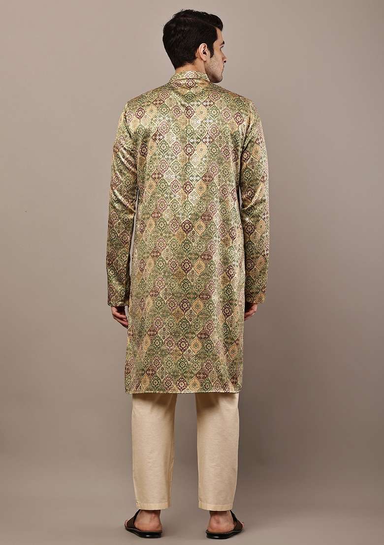 Multicolor Embroidered Viscose Kurta For Men - Indya