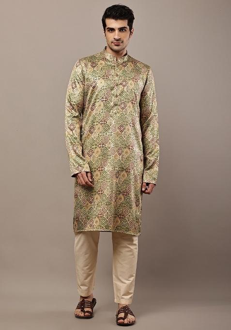 Multicolor Embroidered Viscose Kurta For Men