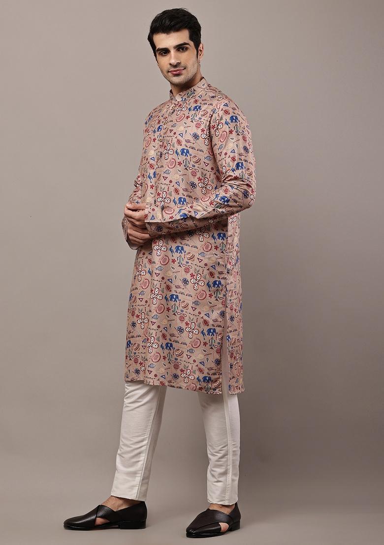 Brown Embroidered Viscose Kurta For Men - Indya