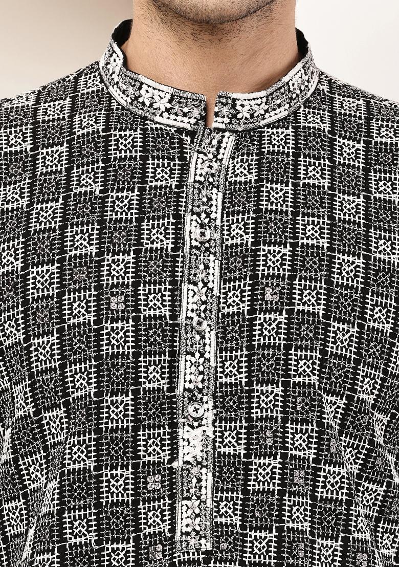 Grey Solid Viscose Kurta For Men - Indya