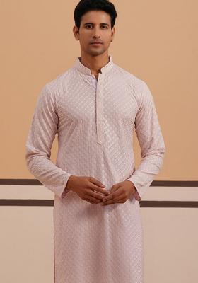 Purple Embroidery Viscose Kurta Pyjama Set For Men