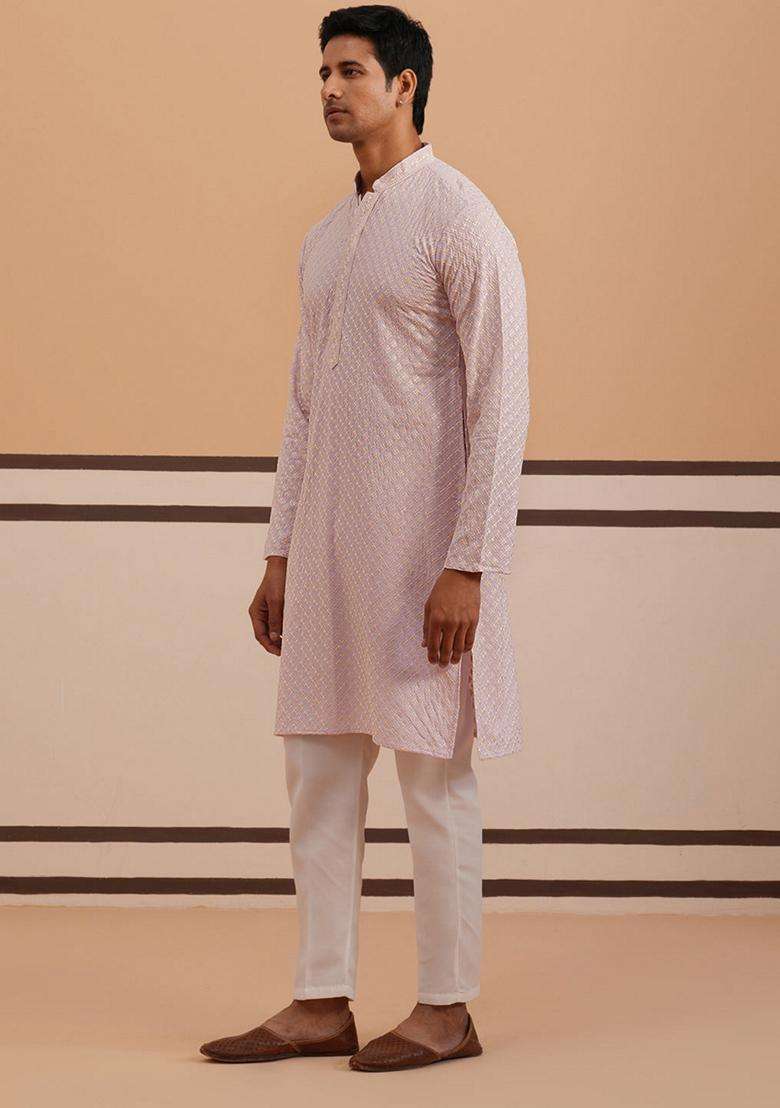 Purple Embroidery Viscose Kurta Pyjama Set For Men - Indya