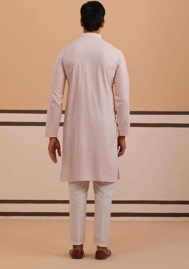 Purple Embroidery Viscose Kurta Pyjama Set For Men - Indya