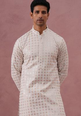 White Embroidery Viscose Kurta Pyjama Set For Men