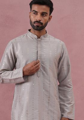 Silver Embroidery Silk Kurta Pyjama Set For Men