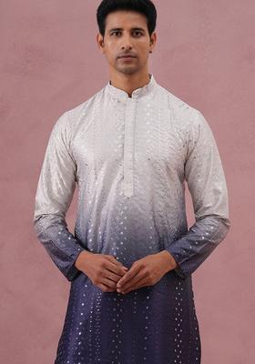 Purple Embroidery Silk Kurta Pyjama Set For Men