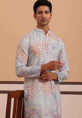 Blue Embroidery Cotton Kurta Pyjama Set For Men