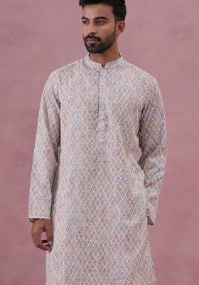 Multicolor Embroidery Silk Kurta Pyjama Set For Men