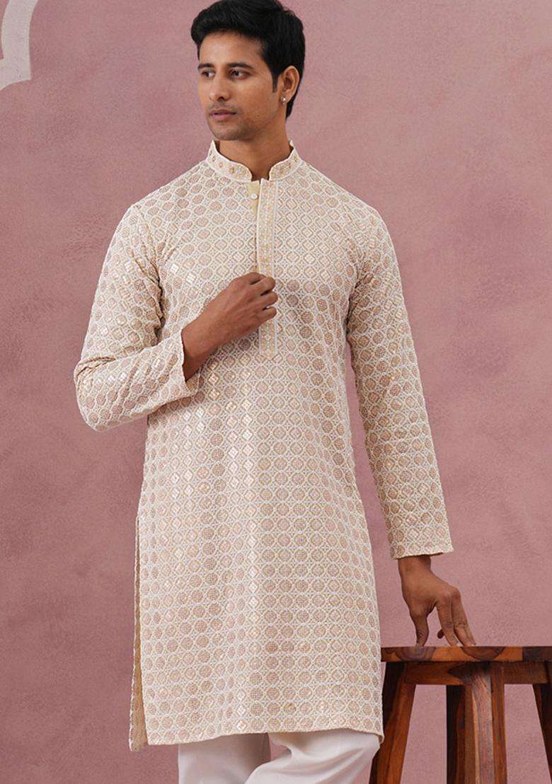 Yellow Embroidery Viscose Kurta For Men - Indya