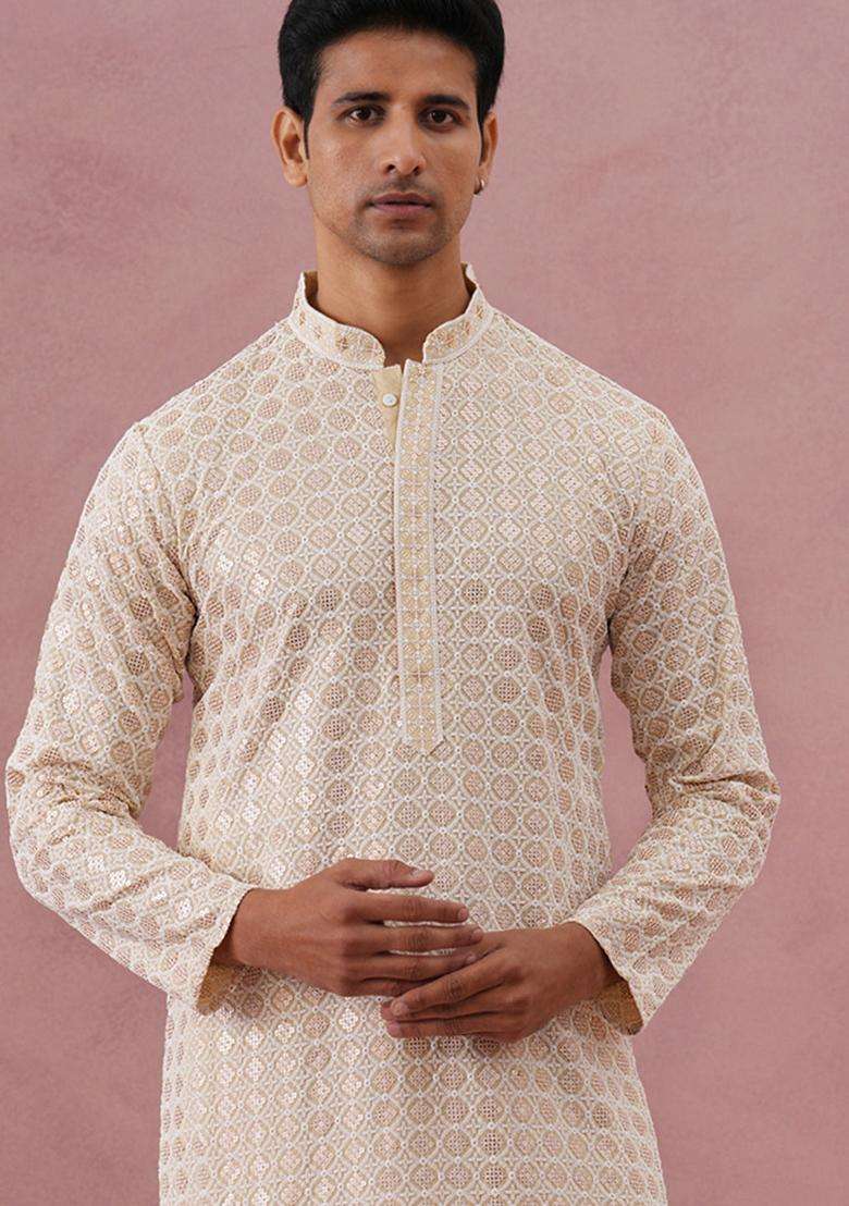 Yellow Embroidery Viscose Kurta For Men - Indya