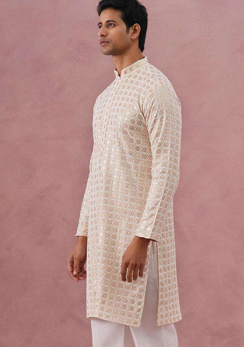 Yellow Embroidery Viscose Kurta For Men - Indya