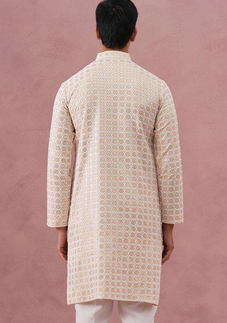 Yellow Embroidery Viscose Kurta For Men - Indya