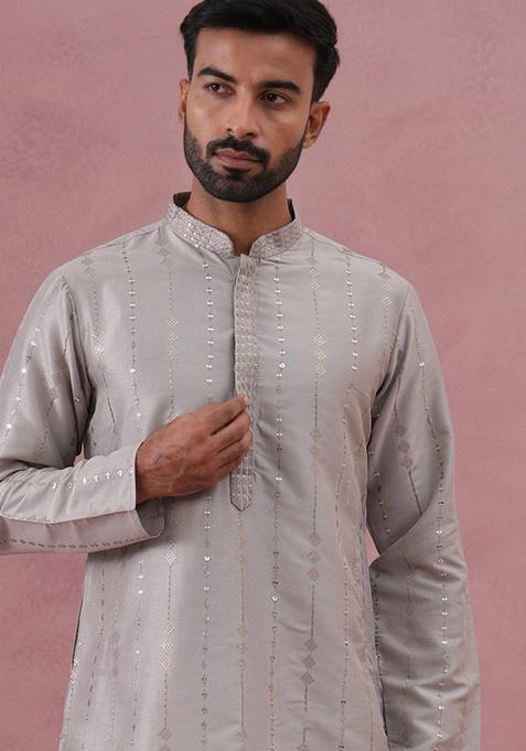 Silver Embroidery Cotton Kurta For Men
