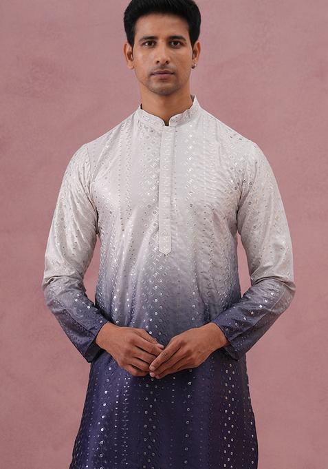 Purple Embroidery Cotton Kurta For Men