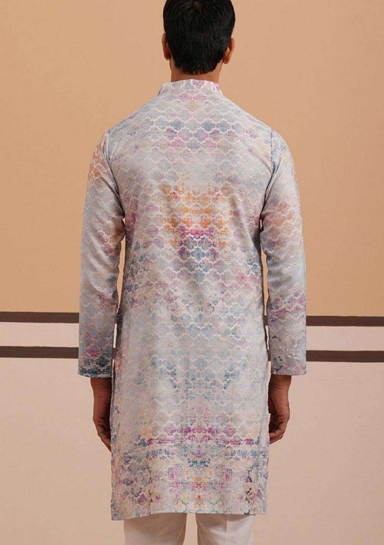 Blue Embroidery Cotton Kurta For Men - Indya