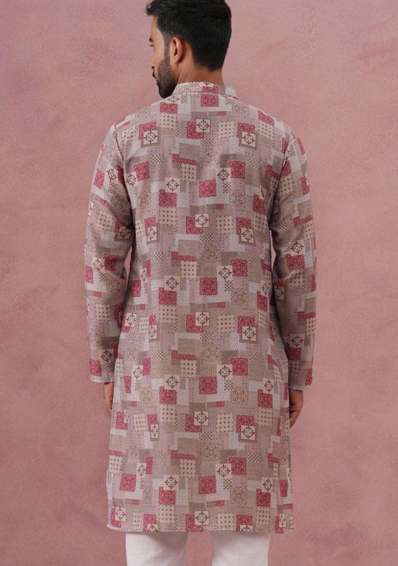 Brown Printed Cotton Kurta For Men - Indya