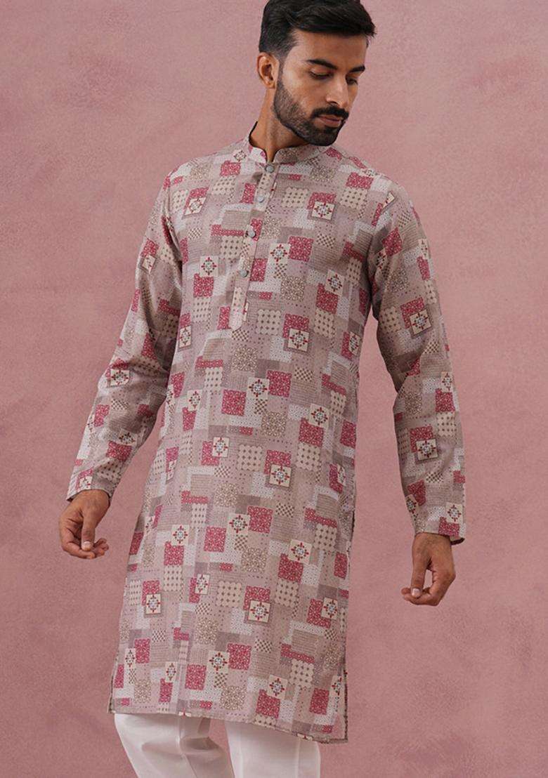 Brown Printed Cotton Kurta For Men - Indya