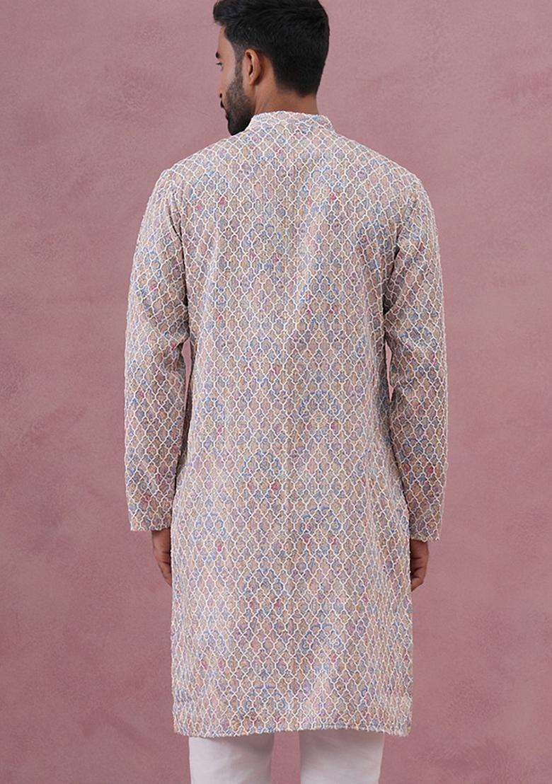 Multicolor Embroidery Cotton Kurta For Men - Indya