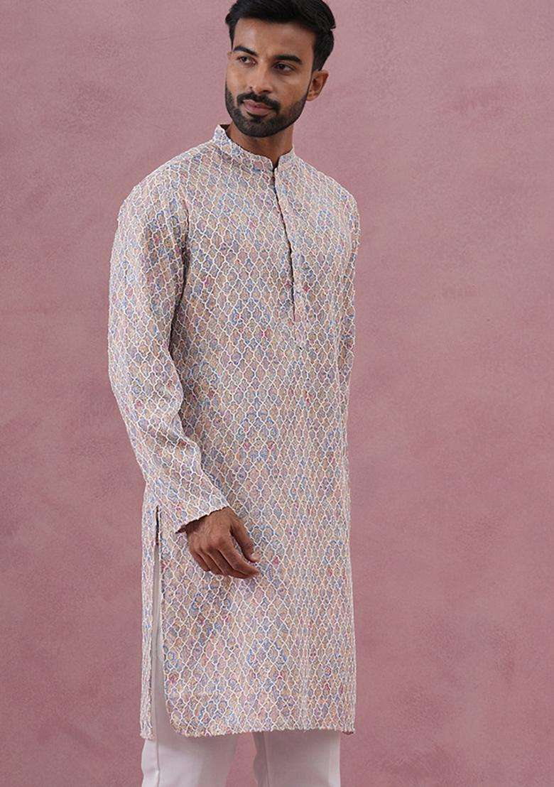 Multicolor Embroidery Cotton Kurta For Men - Indya