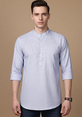 Blue Checked Cotton Kurta For Men