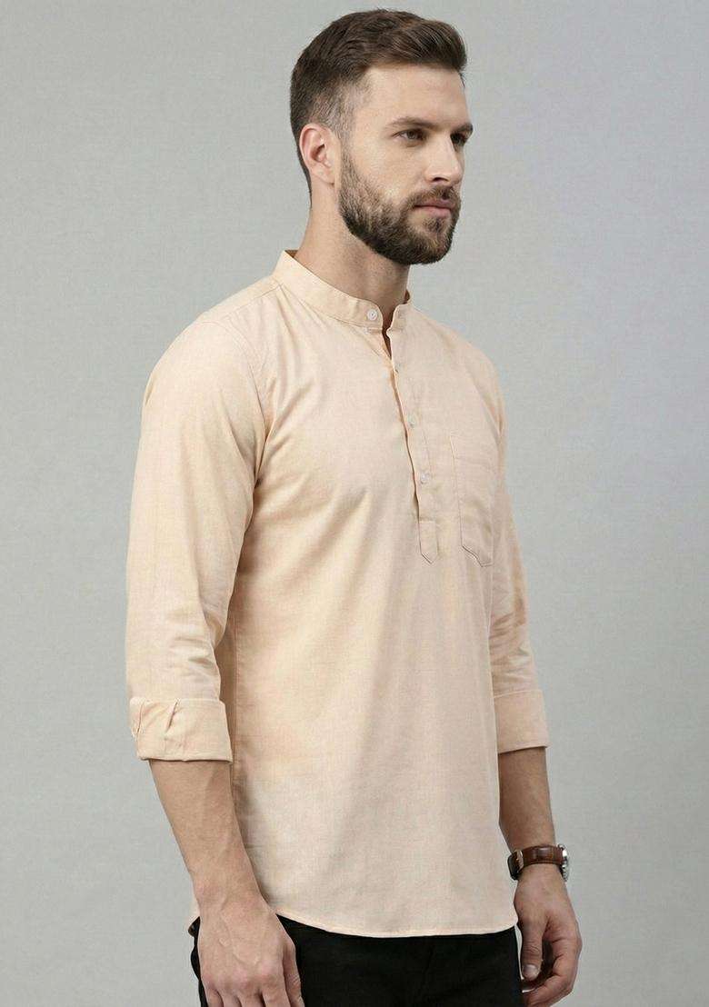 Peach Solid Cotton Kurta For Men - Indya
