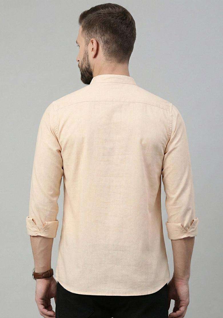 Peach Solid Cotton Kurta For Men - Indya