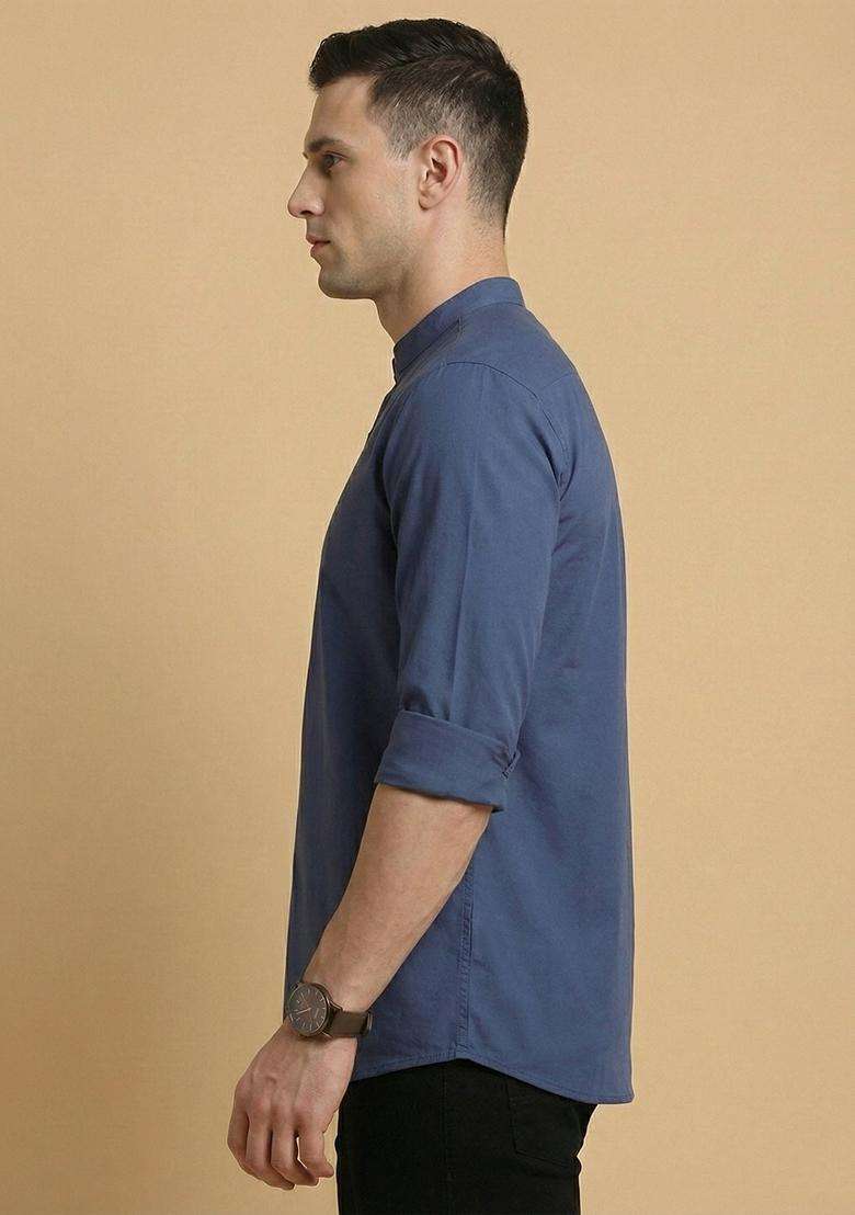 Blue Solid Cotton Kurta For Men - Indya