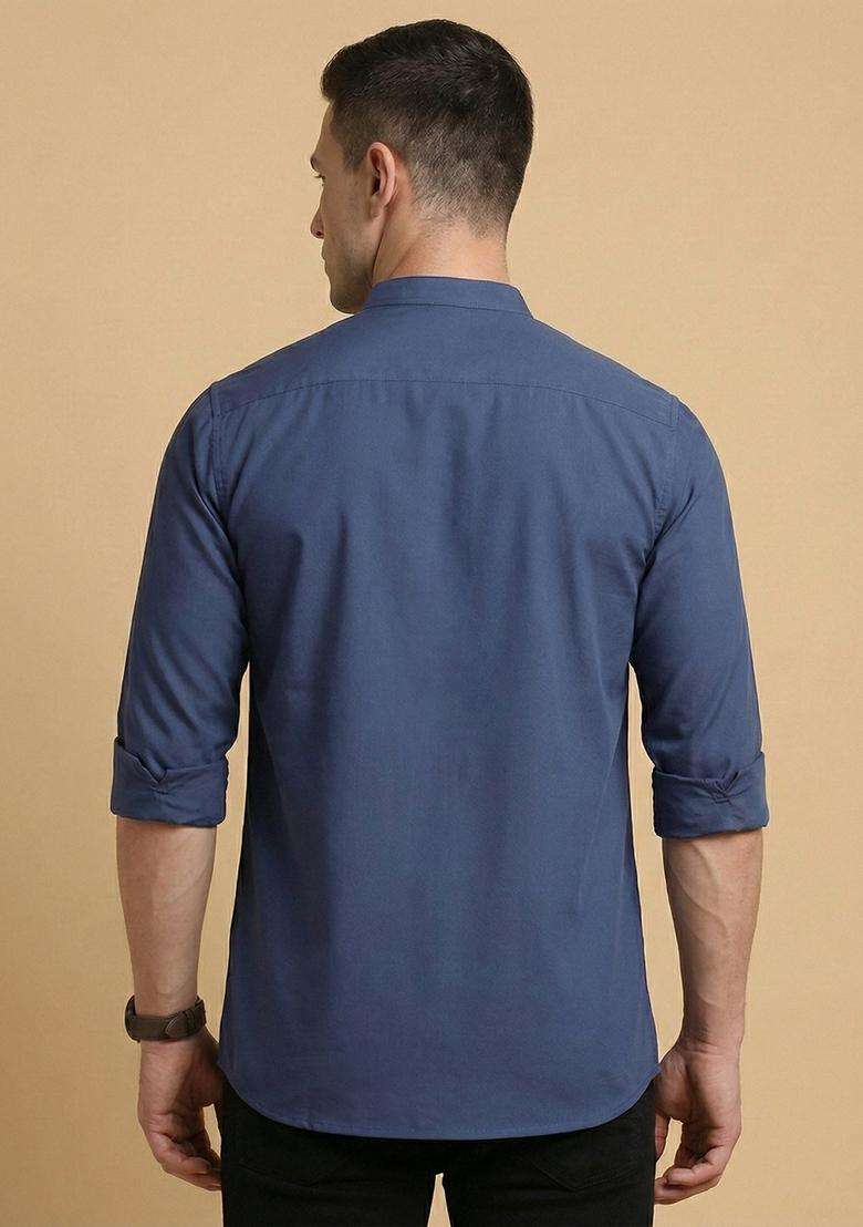 Blue Solid Cotton Kurta For Men - Indya