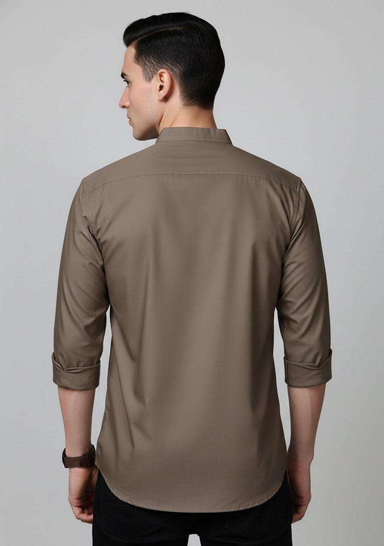 Brown Solid Cotton Kurta For Men - Indya