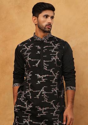 Black Abstract Print Cotton Kurta For Men