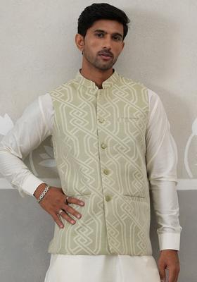 Pista Embroidery Silk Blend Waistcoat Nehru Jacket For Men