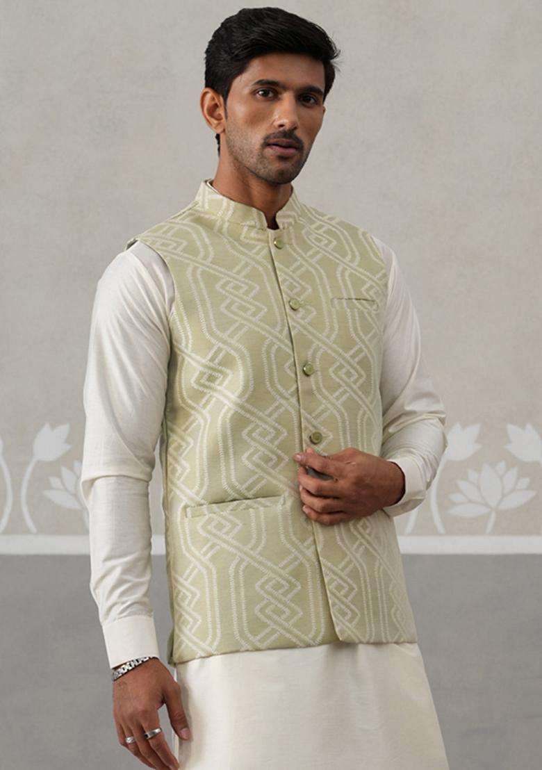 Pista Embroidery Silk Blend Waistcoat Nehru Jacket For Men - Indya