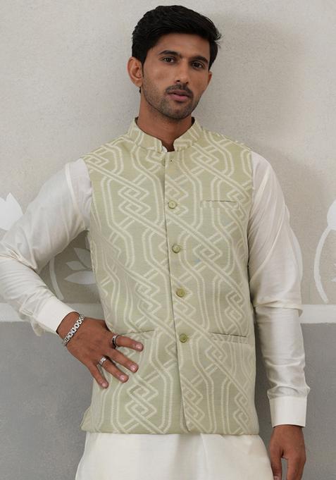 Pista Embroidery Silk Blend Waistcoat Nehru Jacket For Men