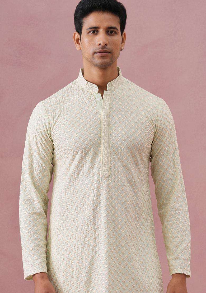 Pista Embroidery Viscose Kurta Pyjama Set For Men - Indya