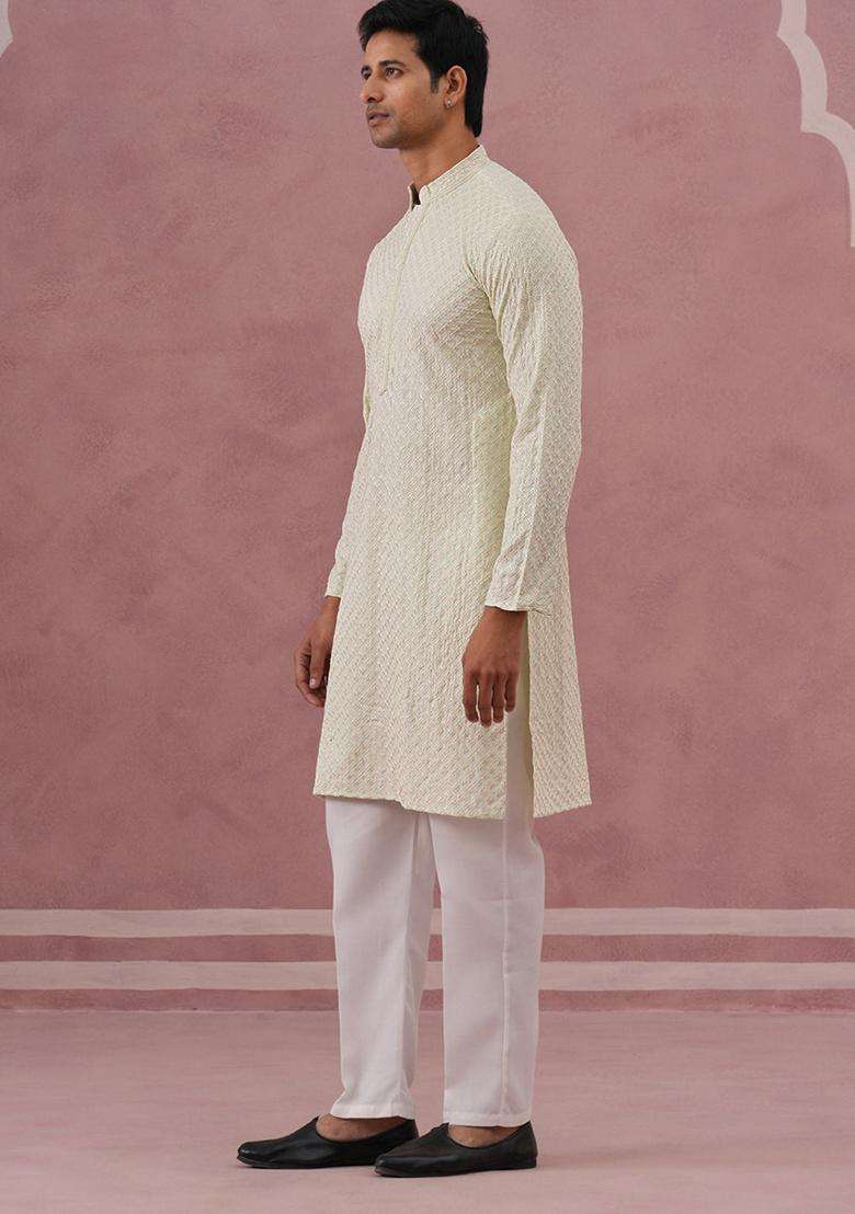 Pista Embroidery Viscose Kurta Pyjama Set For Men - Indya