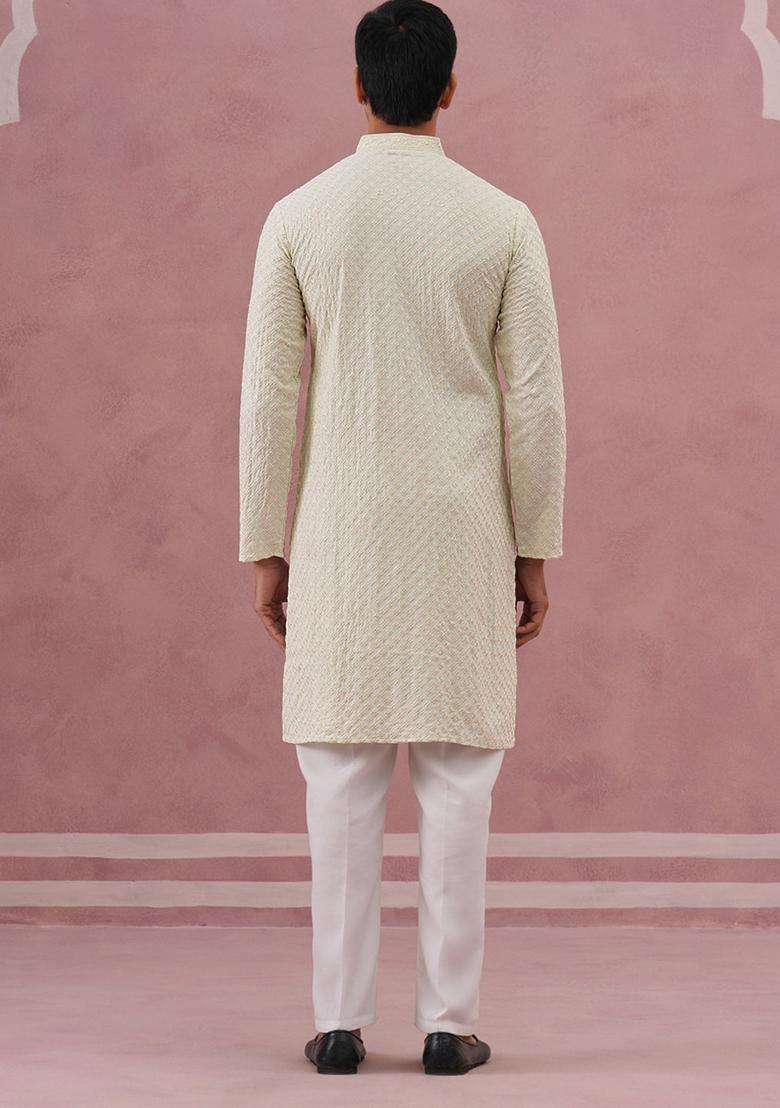 Pista Embroidery Viscose Kurta Pyjama Set For Men - Indya