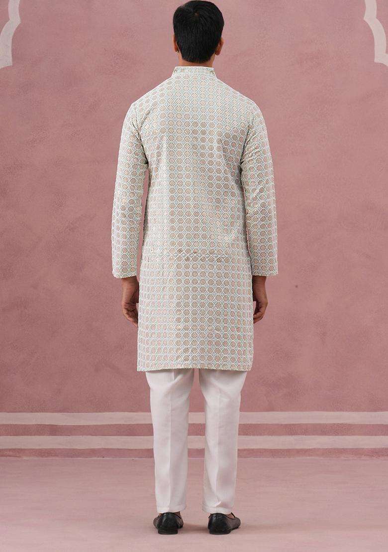 Pista Embroidery Viscose Kurta Pyjama Set For Men - Indya