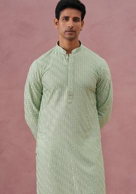 Pista Embroidery Viscose Kurta Pyjama Set For Men