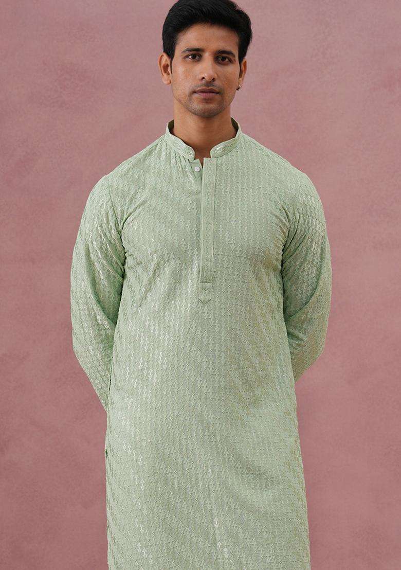 Pista Embroidery Viscose Kurta Pyjama Set For Men - Indya